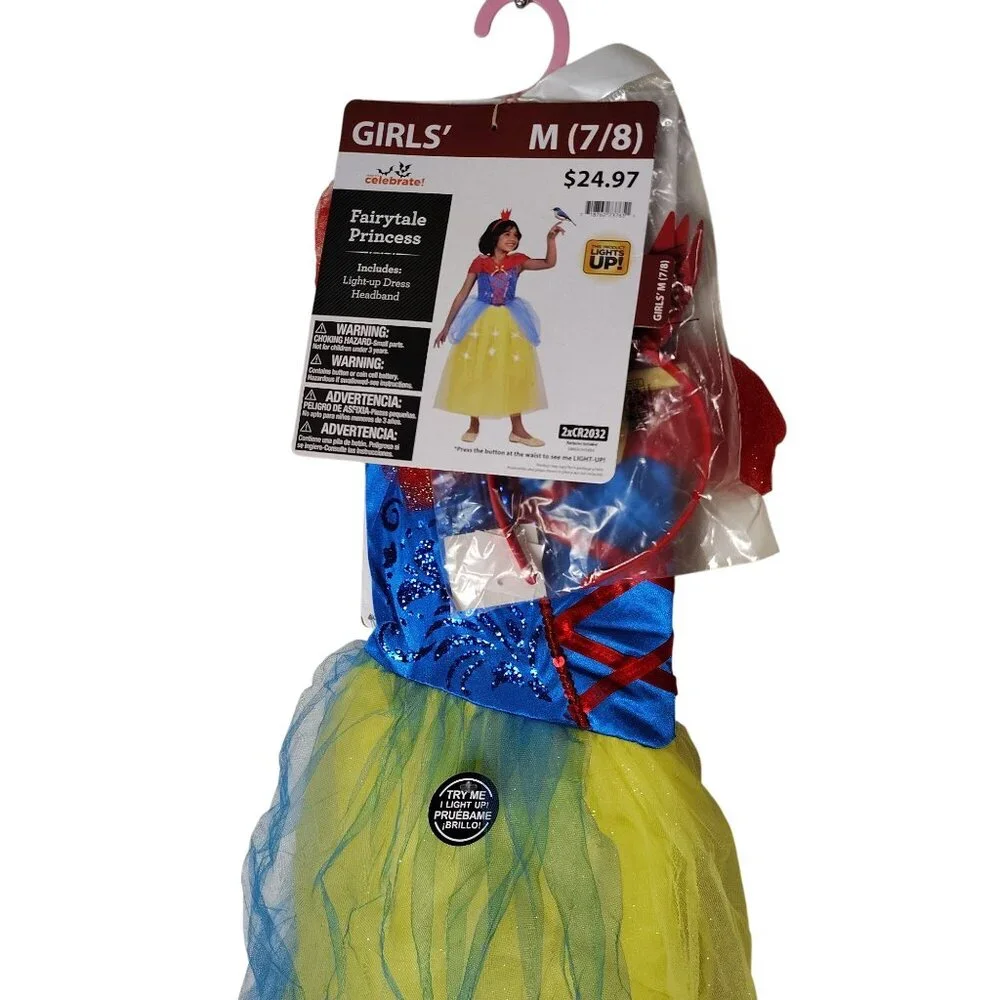 Girls M (7-8) Fairytale Princess Light-Up Dress With Headband Halloween Costume